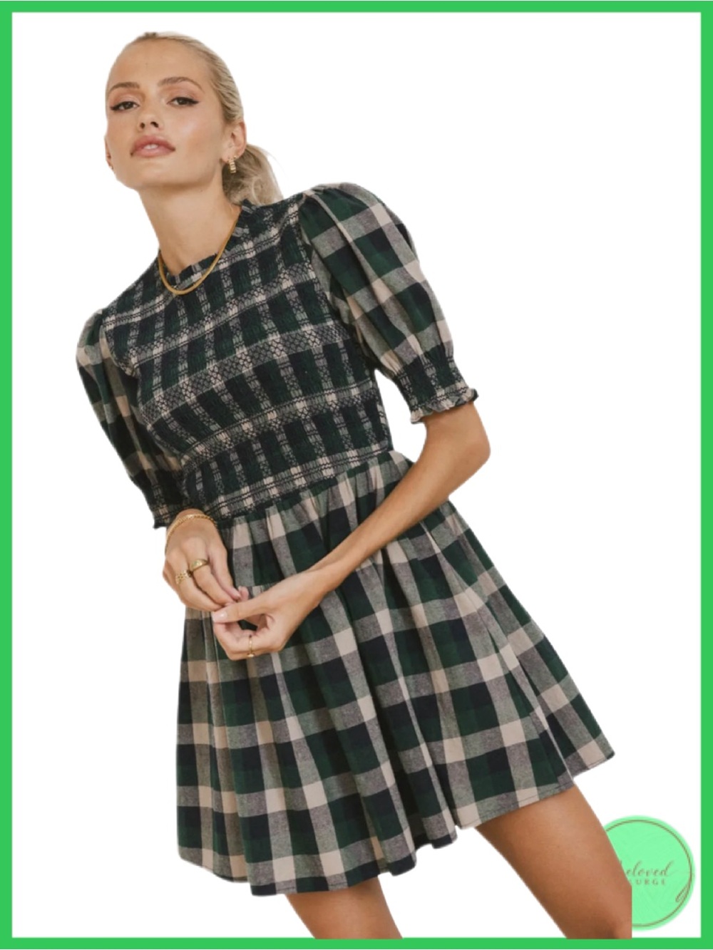 Bohme Emmett Plaid Smocked Mini Cotton Dress